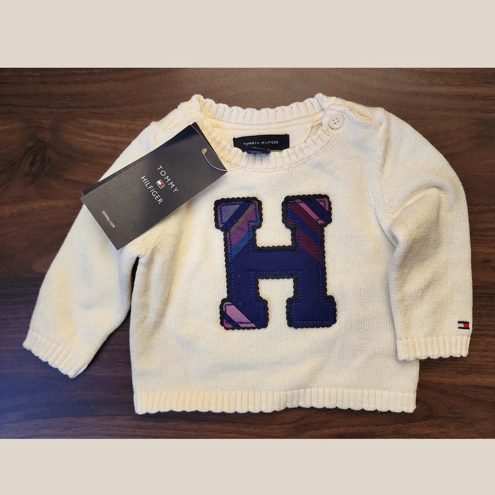 Tommy Hilfiger | NWT | 3-6M | Cream Sweater with Purple H